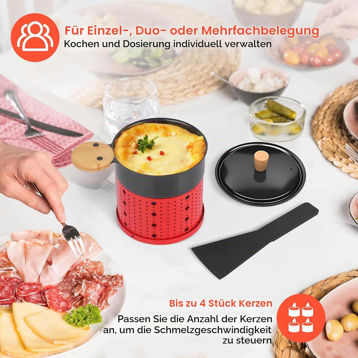 4 Stück Mini Raclette Grill Set, Teelicht-Raclette antihaftbeschicht, Raclette Teelichtofen, Antihaf