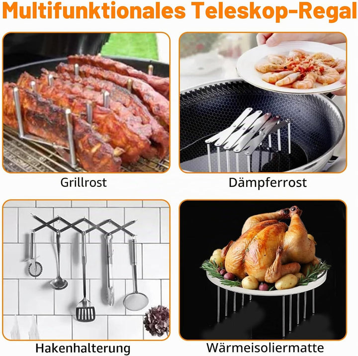 2 Stück Edelstahl Aufbewahrung Topfdeckelhalter, Multifunktionales Rippchenhalter, Verstellbarer Spa