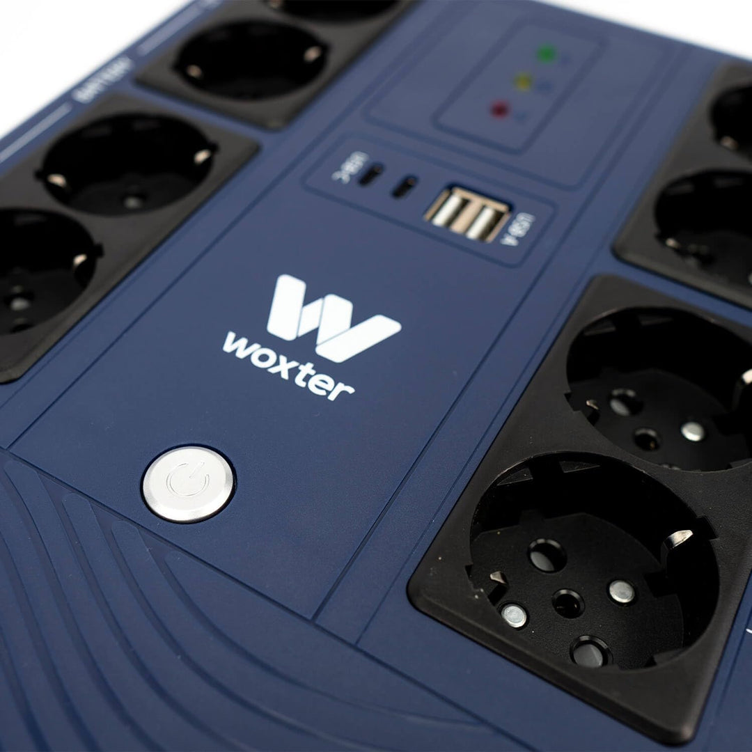 Woxter Multibase USV, 1200 VA/720 W, unterbrechungsfreie Stromversorgung, 8 Schuko-Steckdosen, 4 USB