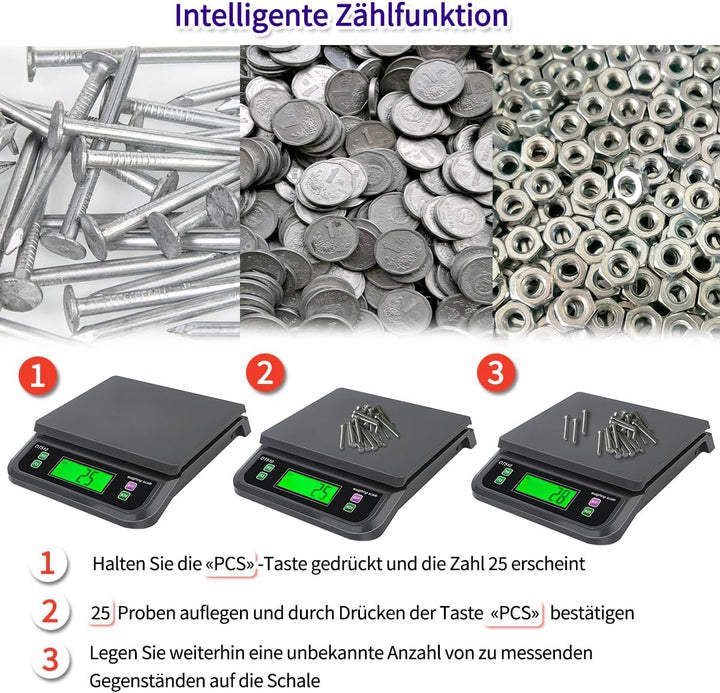 Küchenwaage Digitale 30kg mit grossem LCD-Display Digitalwaage mit Tara Funktion und digitalwaagemit
