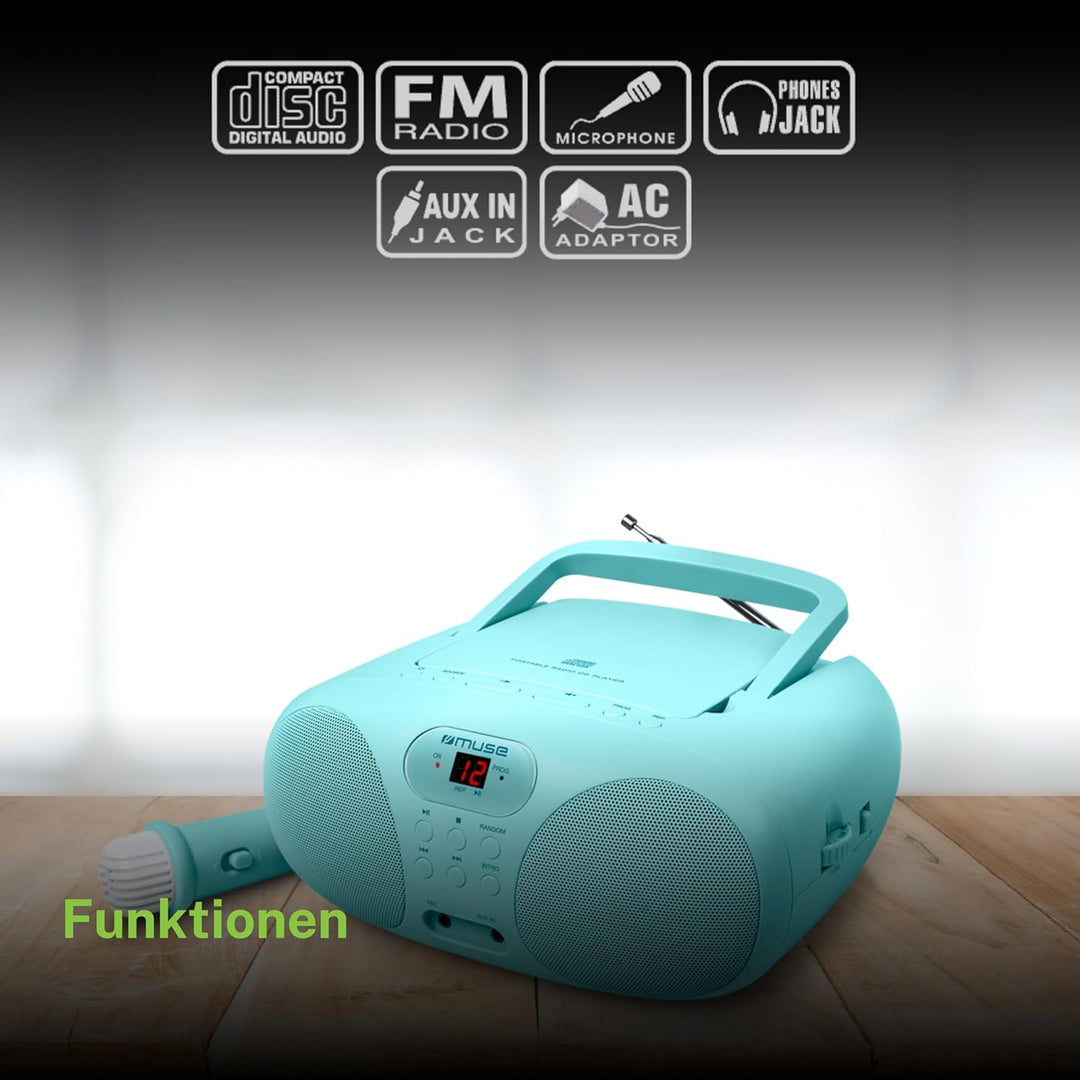 Muse M-203 KB CD-Player und FM-Radio | für Jungen in blau | tragbar mit Griff | Aux-Anschluss | batt