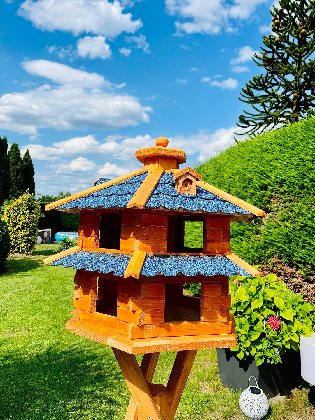 DARLUX Vogel-Futterhaus XL, Holz-Vogelhaus Ohne Ständer In Blau-Braun Grösse XL ohne Ständer Blau -