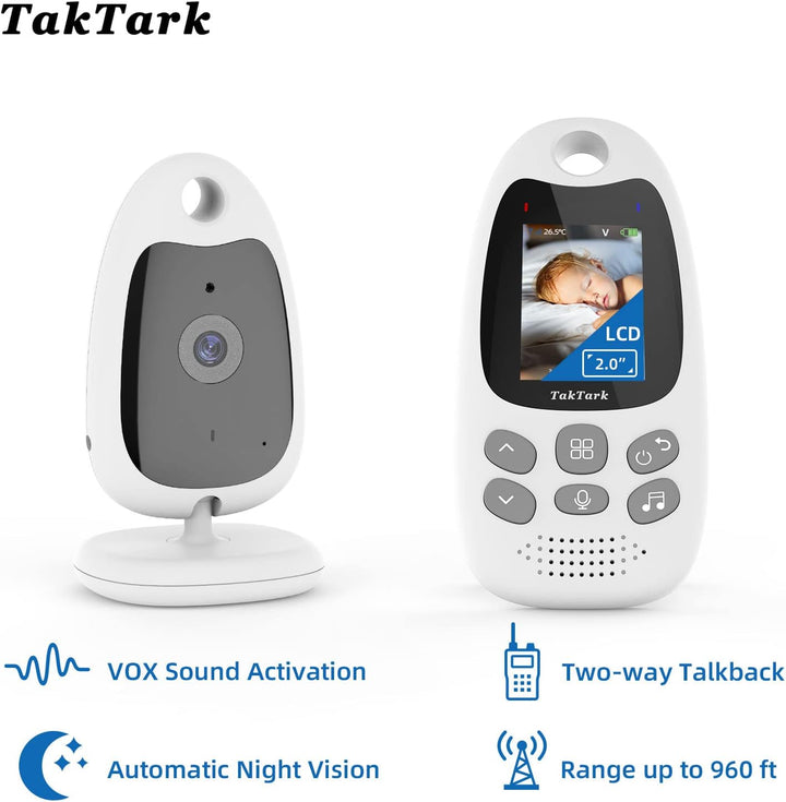 TakTark Babyphone mit Kamera, Babyfon mit Kamera 2'' Video Baby Monitor, Kamera und Audio Babyphone