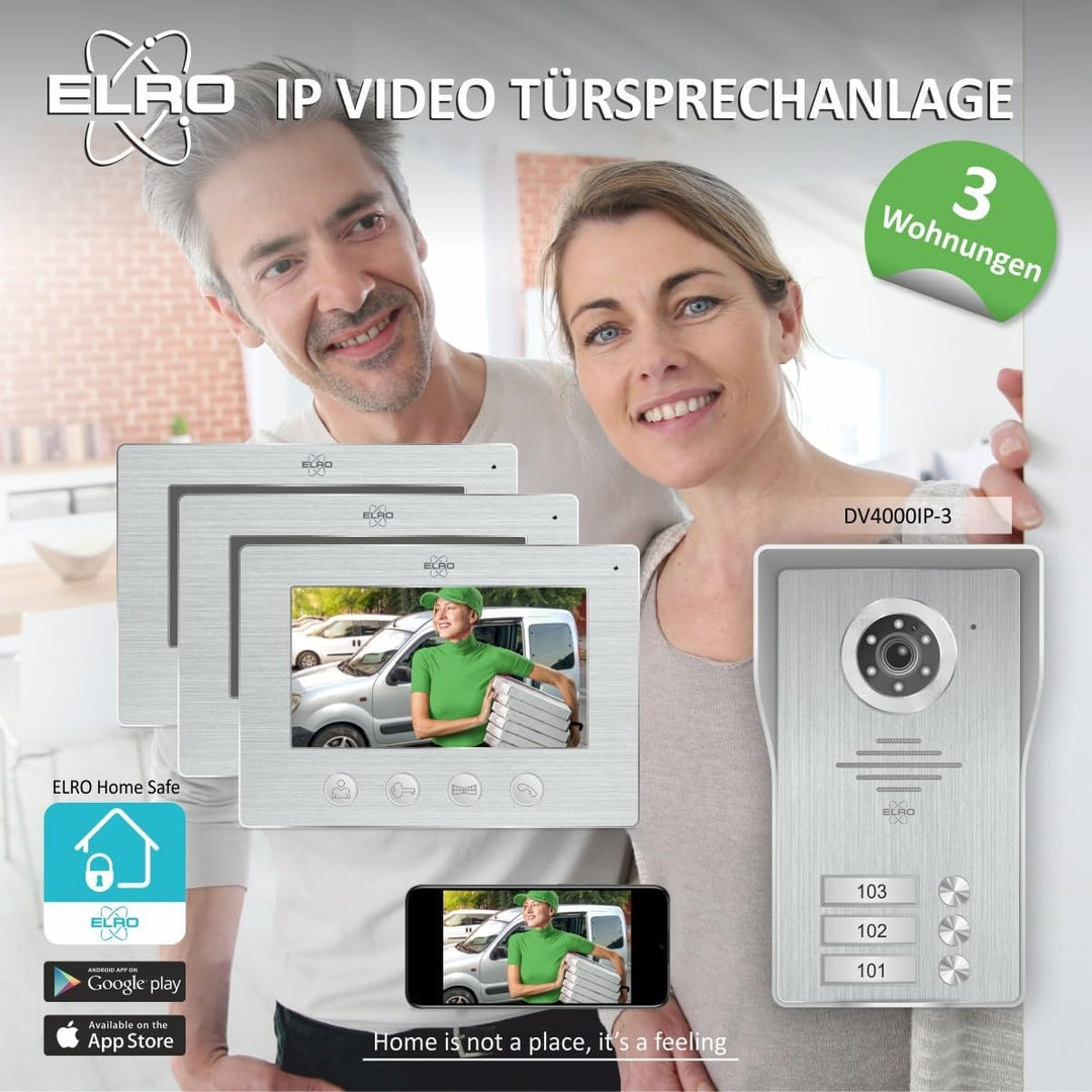 ELRO DV4000IP-3 WiFi-IP-Video-Türsprechanlage │ 3 Wohnungen │ 1080P Full-HD-Kamera mit Nachtsicht │