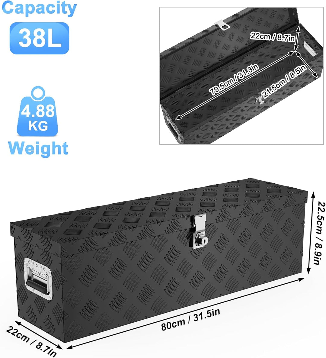 XMTECH 38L Aluminium Transportbox Aufbewahrungsbox Aluminiumkoffer Aluminiumbox Truckbox, Schwarz La