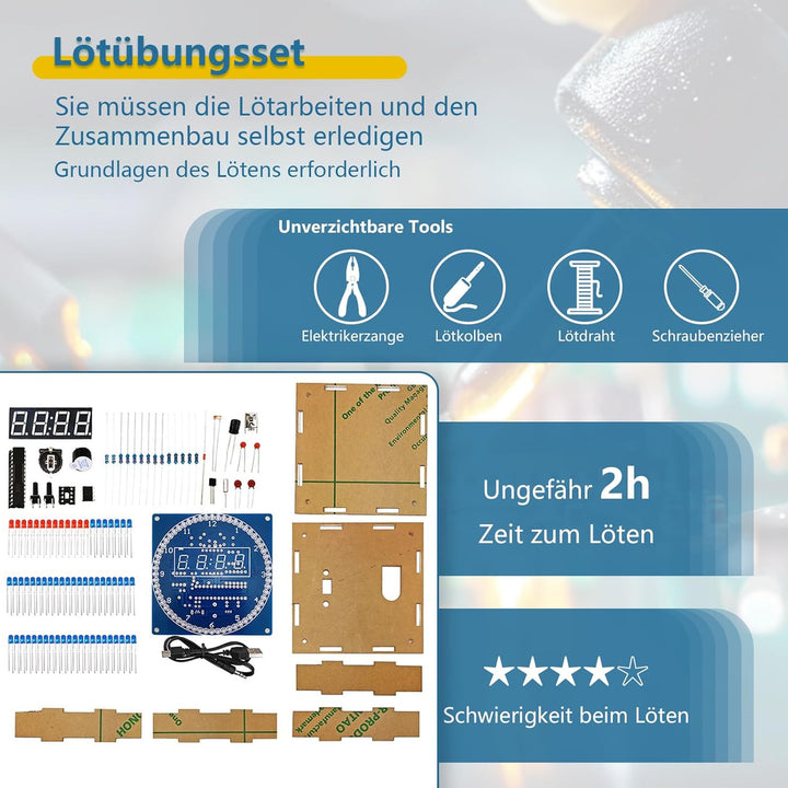 EIELE Vier Digitale Röhren elektronische Uhr rotierendes Fliesslicht Temperaturkontrolle Lichtkontro