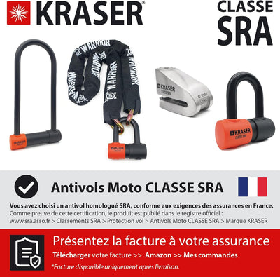 KRASER KR120S Solid U Vorhängeschloss SRA-geprüftes Motorradschloss Diebstahlschutz Motorrad Sicherh