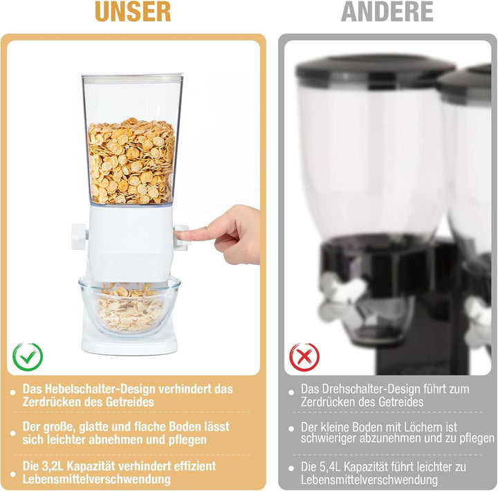 Tokokimo Müslispender, Zerkleinert Keine Cerealien Beim Ausgeben, 3,2L Cereal Dispenser & Cornflakes
