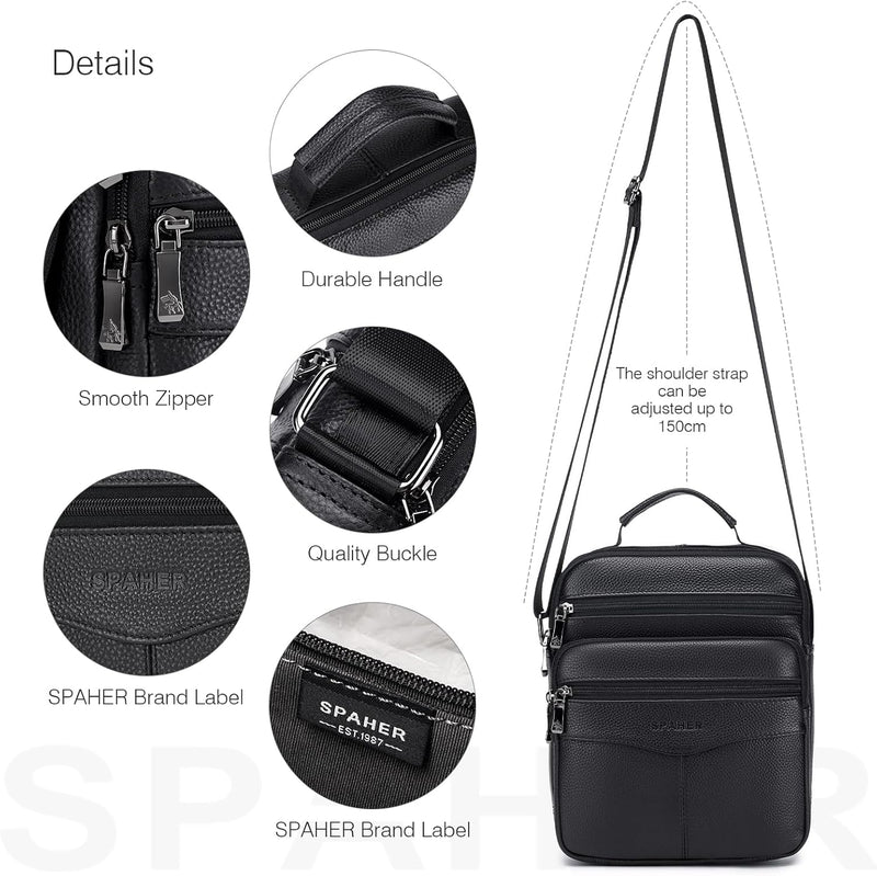 SPAHER Gross Herrentasche Leder Tasche Umhängetasche IPAD Handgelenktasche Schultertasche Business M