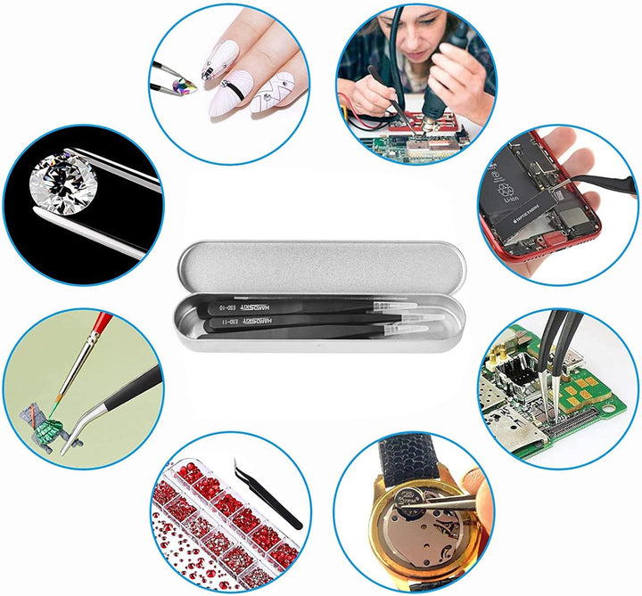 Präzisionspinzette Set, 6-teilig, Edelstahl Anti-statisch Nicht-magnetische Pinzetten, für Elektroni