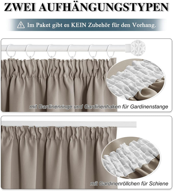 PONY DANCE Extra Lange Gardinen und Vorhänge Blickdicht Kräuselband 2er Set H 260 x B 140 cm Verdunk