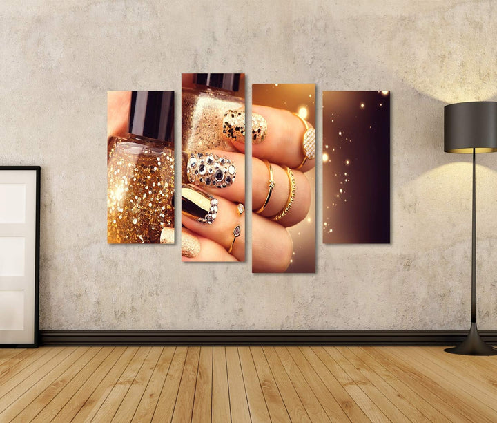islandburner Prime Bild auf Leinwand Goldene Maniküre Mit Edelsteinen Und Glitzern Flasche Nagellack