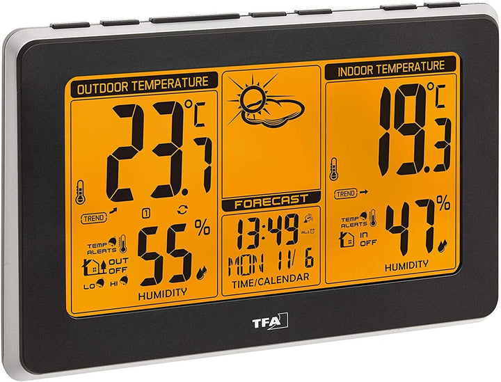 TFA Dostmann Mondo Wetterstation, 35.1151.01, wetterstation Funk mit aussensensor, Funkuhr, Wettervo