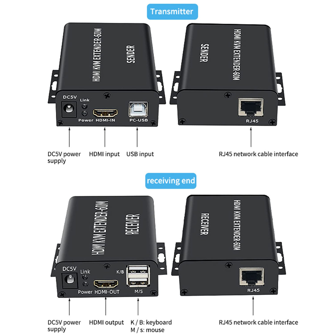 4K HDTV 120M KVM Extender HDMI-Kompatibel USB-A Tastatur Maus 3,5mm AUX Aluminiumlegierung auf CAT6