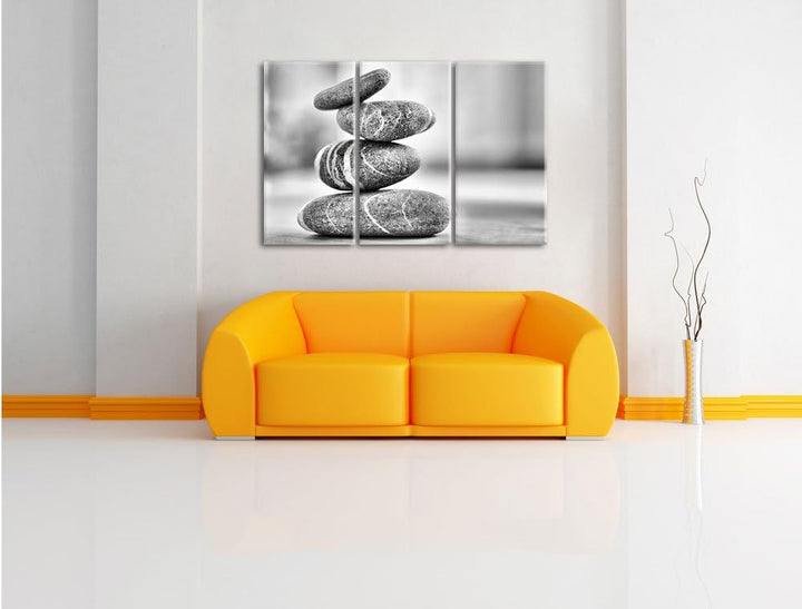 Pixxprint Monocrome, Zen Steinturm 3-Teiler Leinwandbild 120x80 Bild auf Leinwand