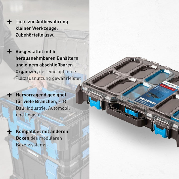 Högert Technik - Niedriger Koffer-Organizer HTM, 5 Funktionelle Tassen, Metallscharniere, Resistent