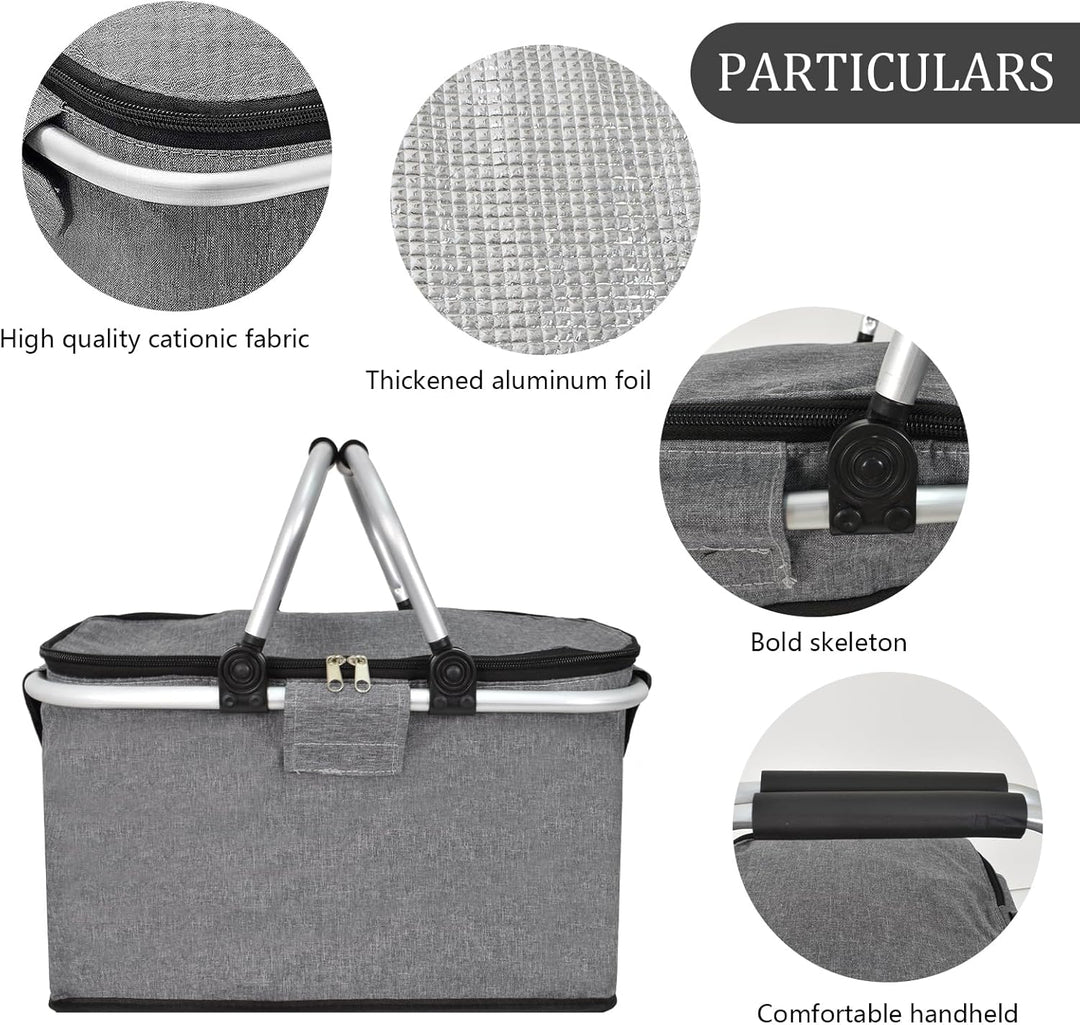 Faltbare Picknickkörbe, 20 L Grosse Kapazität Zusammenklappbare Kühltasche Isoliertasche Einkaufskör