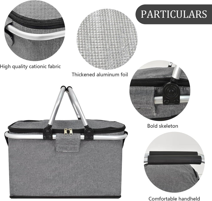 Faltbare Picknickkörbe, 20 L Grosse Kapazität Zusammenklappbare Kühltasche Isoliertasche Einkaufskör