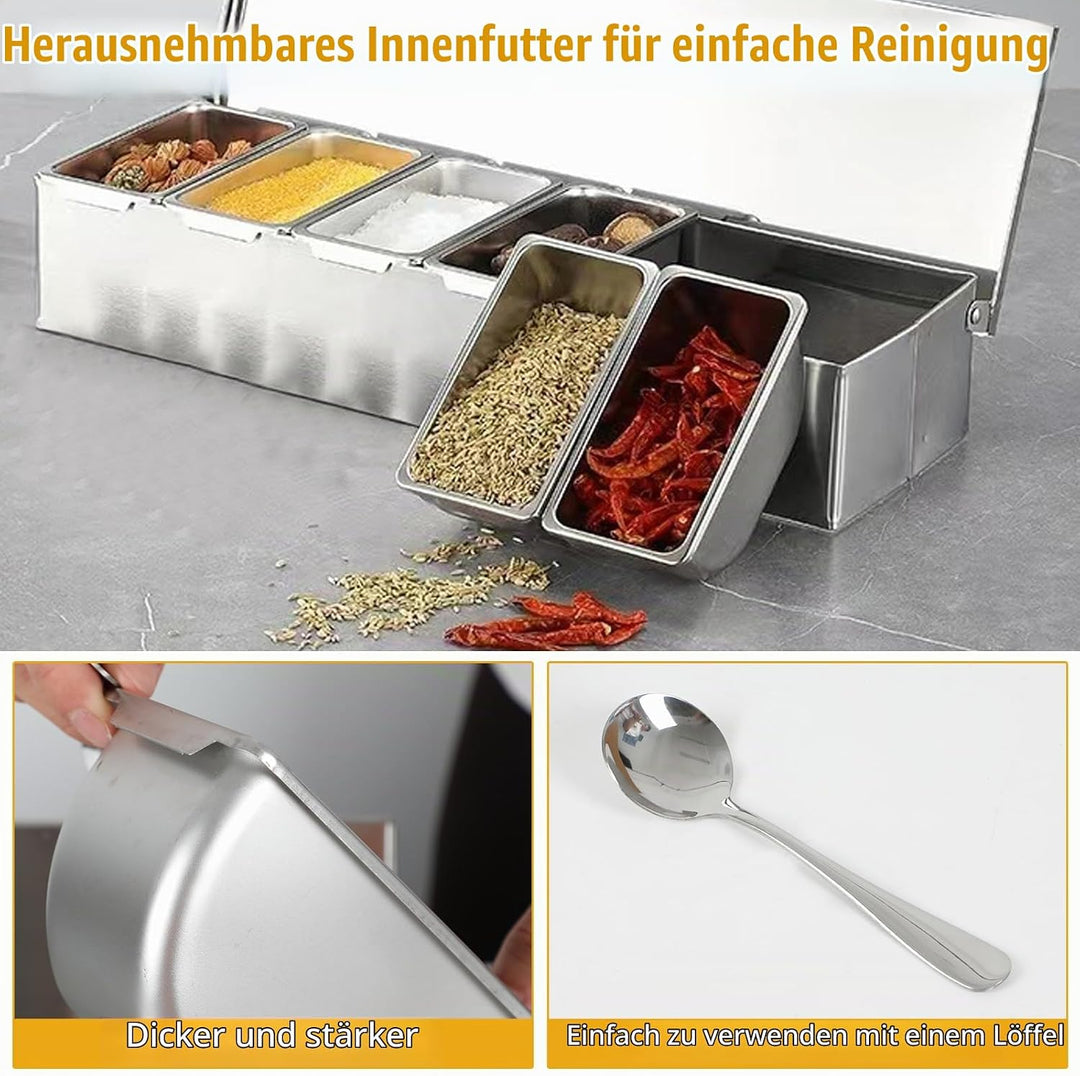Multi Zutatenbehälter, Edelstahl Behälter Beilagenbehälter mit Deckel, Bar Cocktail Zutatenbehälter
