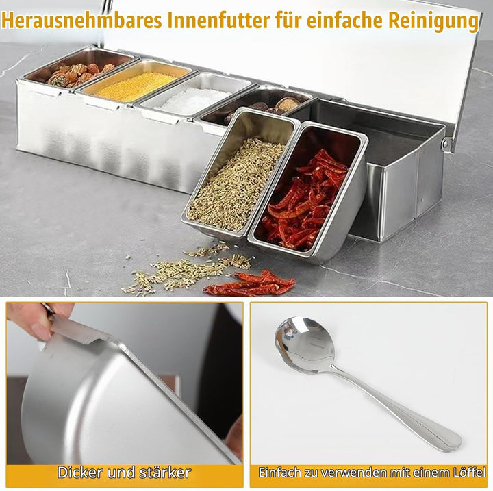 Multi Zutatenbehälter, Edelstahl Behälter Beilagenbehälter mit Deckel, Bar Cocktail Zutatenbehälter