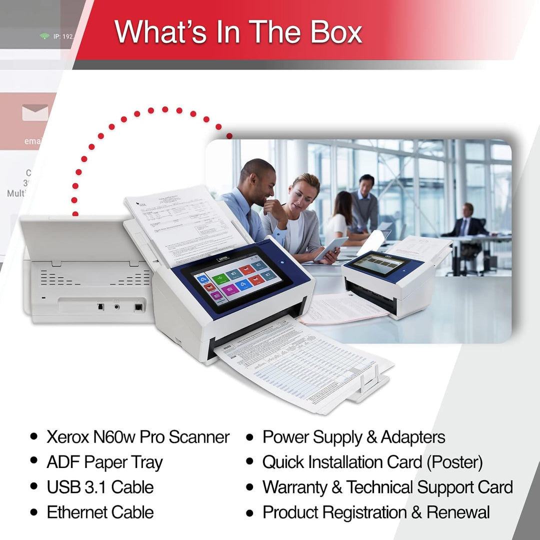 Xerox N60w Pro Scanner, USB Duplex Office Dokumentenscanner für PC, 8 Zoll Touchscreen, 65 PPM, 100