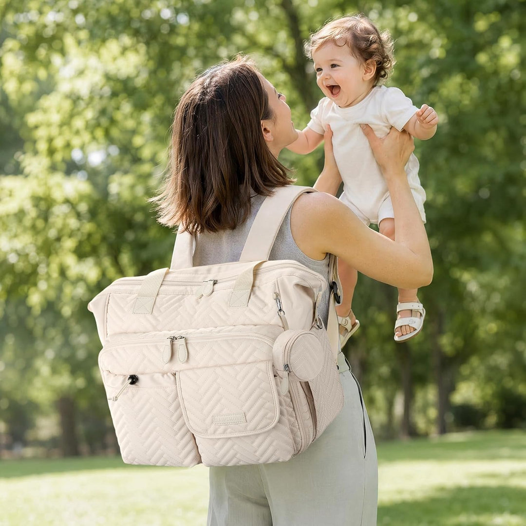 RAINSMORE Baby Wickeltasche Kinderwagen mit Schnullertasche Wickelunterlage Weiss, Weiss