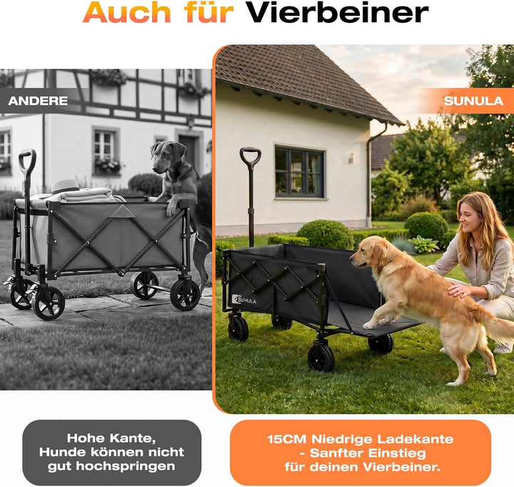 SUNULA Bollerwagen Faltbar Klein mit Heckklappe klappbar 80L+35L，Handwagen mit erweiterbare Ladefläc