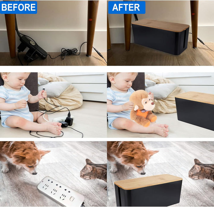 GOYADA 3 Stück Kabelbox Schwarz, 3 Grössen Kabel-Organizer Box, Kabel Organizer Box Schwarz, Kabelma