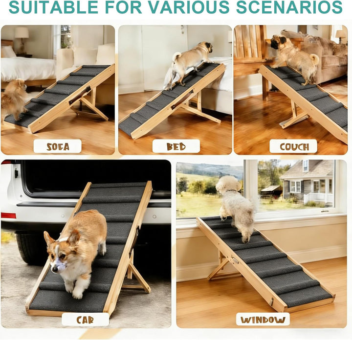 Haustierrampe aus Holz, Hunderampe, Hunde Klappbar Rampe, 4 Verstellbare Höhen 23-47cm, für Kleine u
