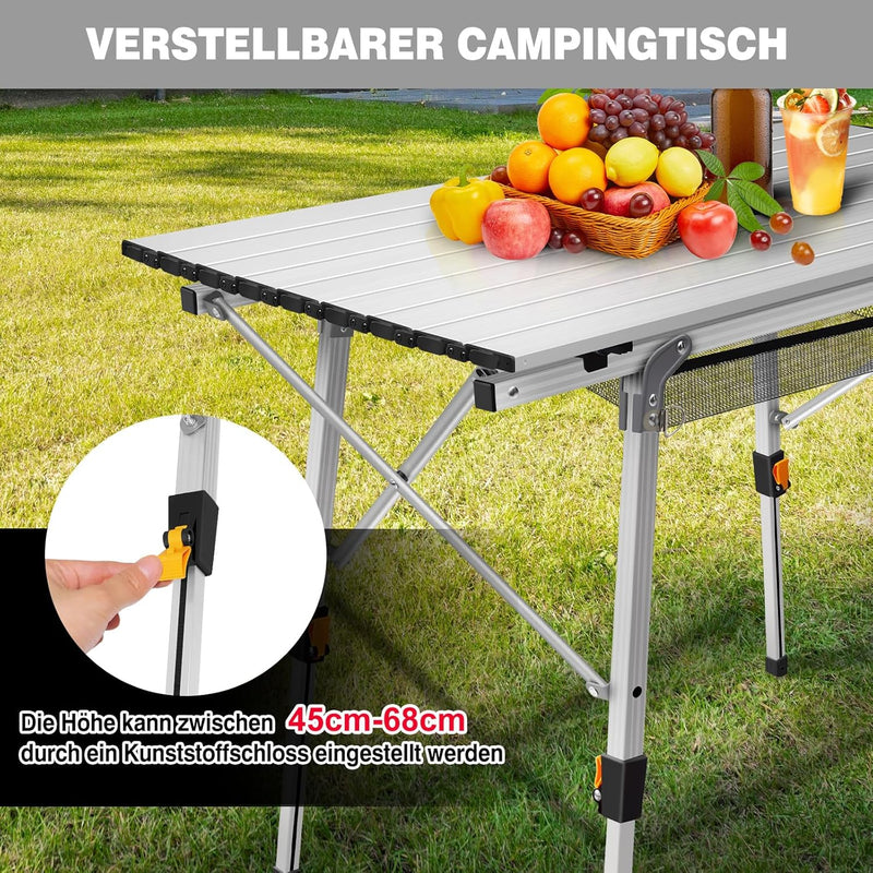 Yiyai Campingtisch Faltbar Höhenverstellbar 45cm/68cm, 90 x 53cm(B x T), Klapptisch Camping Tisch mi