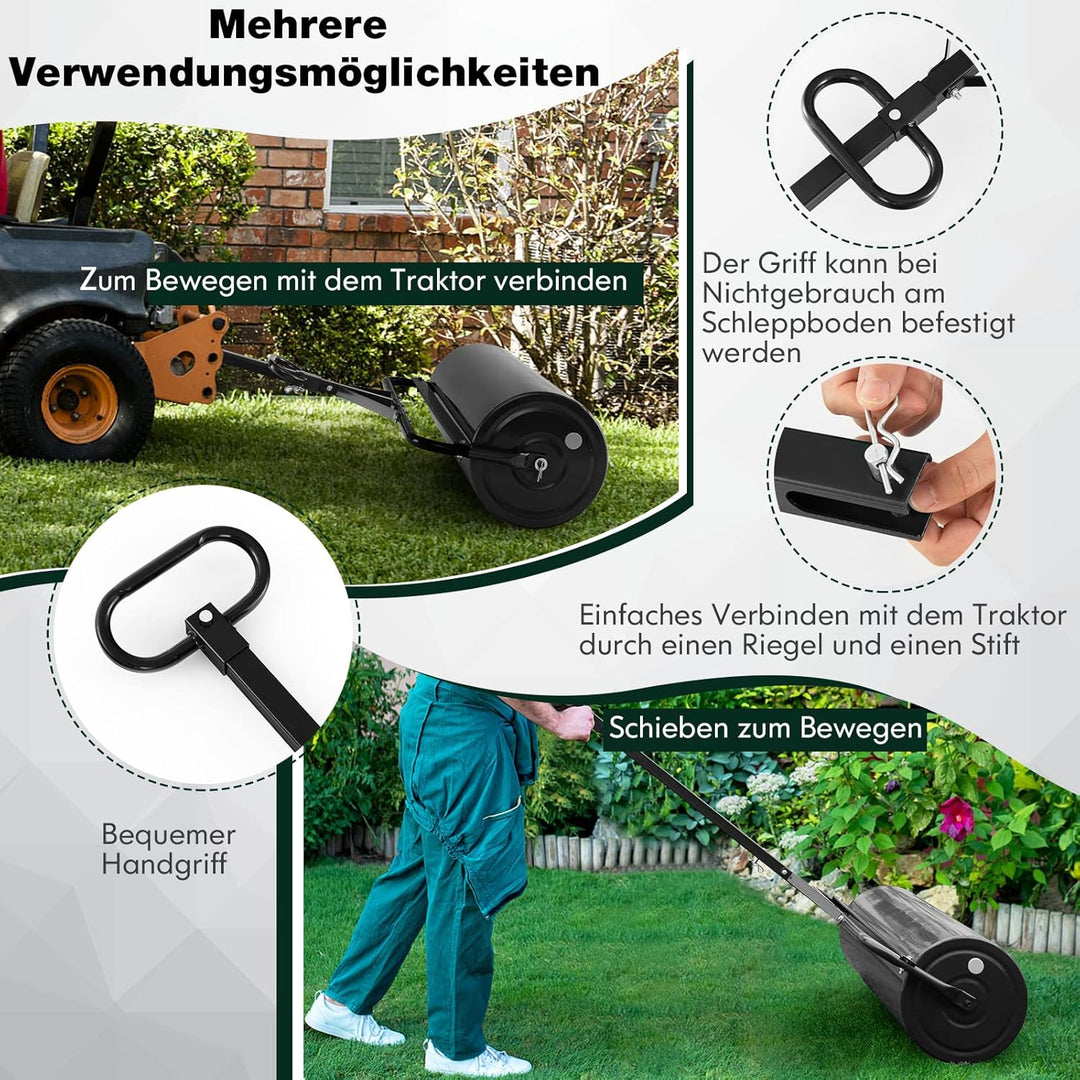 COSTWAY Rasenwalze befüllbar Wasser oder Sand, 63 L, Ø 30 cm x 99 cm, Bodenwalze mit Griff, Gartenwa