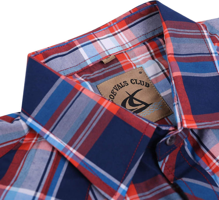 Coevals Club Herren Lässige Druckknöpfen Unifarben Kariertes Anzug Regular Fit Kurzarm Bügelleichtes