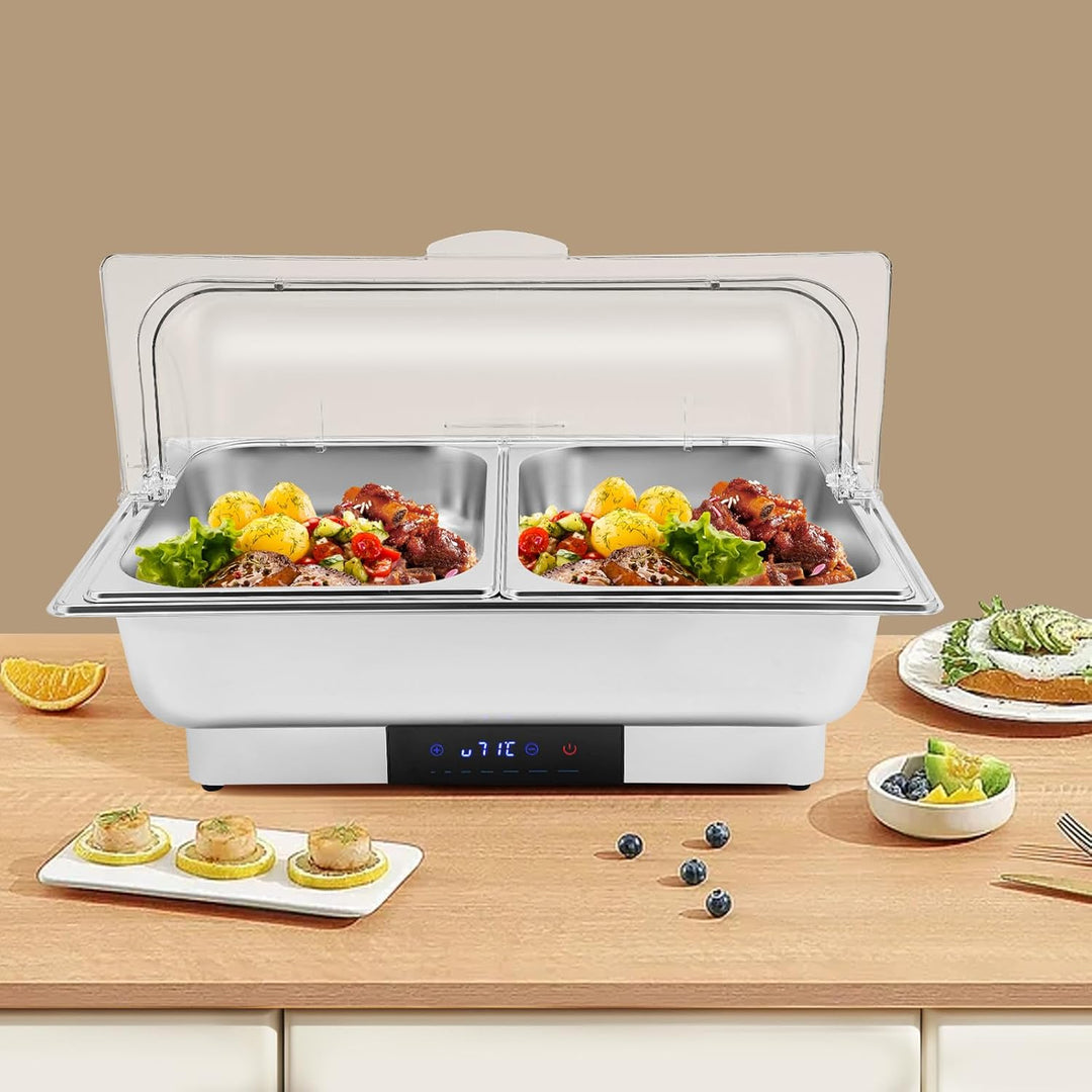 Elektrischer Buffetwärmer, Buffet mit LED-Display, 600 W, Buffet mit 2 Becken aus Edelstahl, einstel