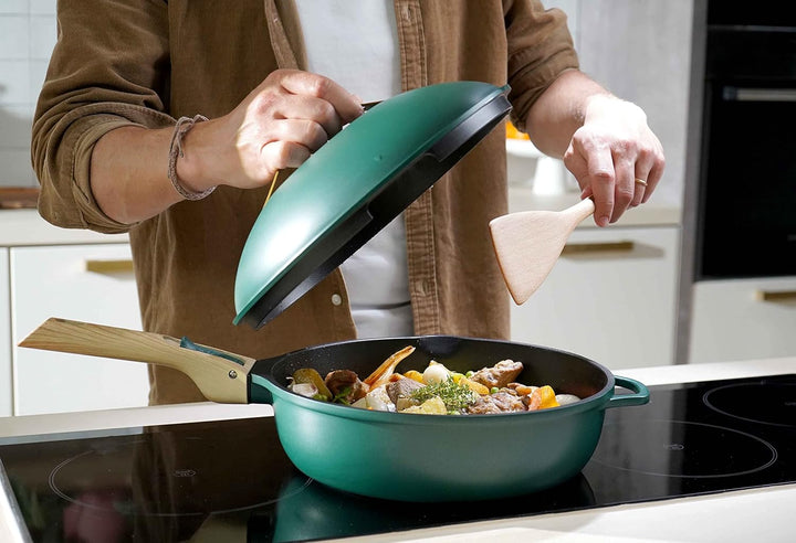 COOKUT - Die fabelhafte 8-in-1-Pfanne - Ein Utensil ersetzt Pfanne, Topf, Schmorpfanne, Schmortopf -