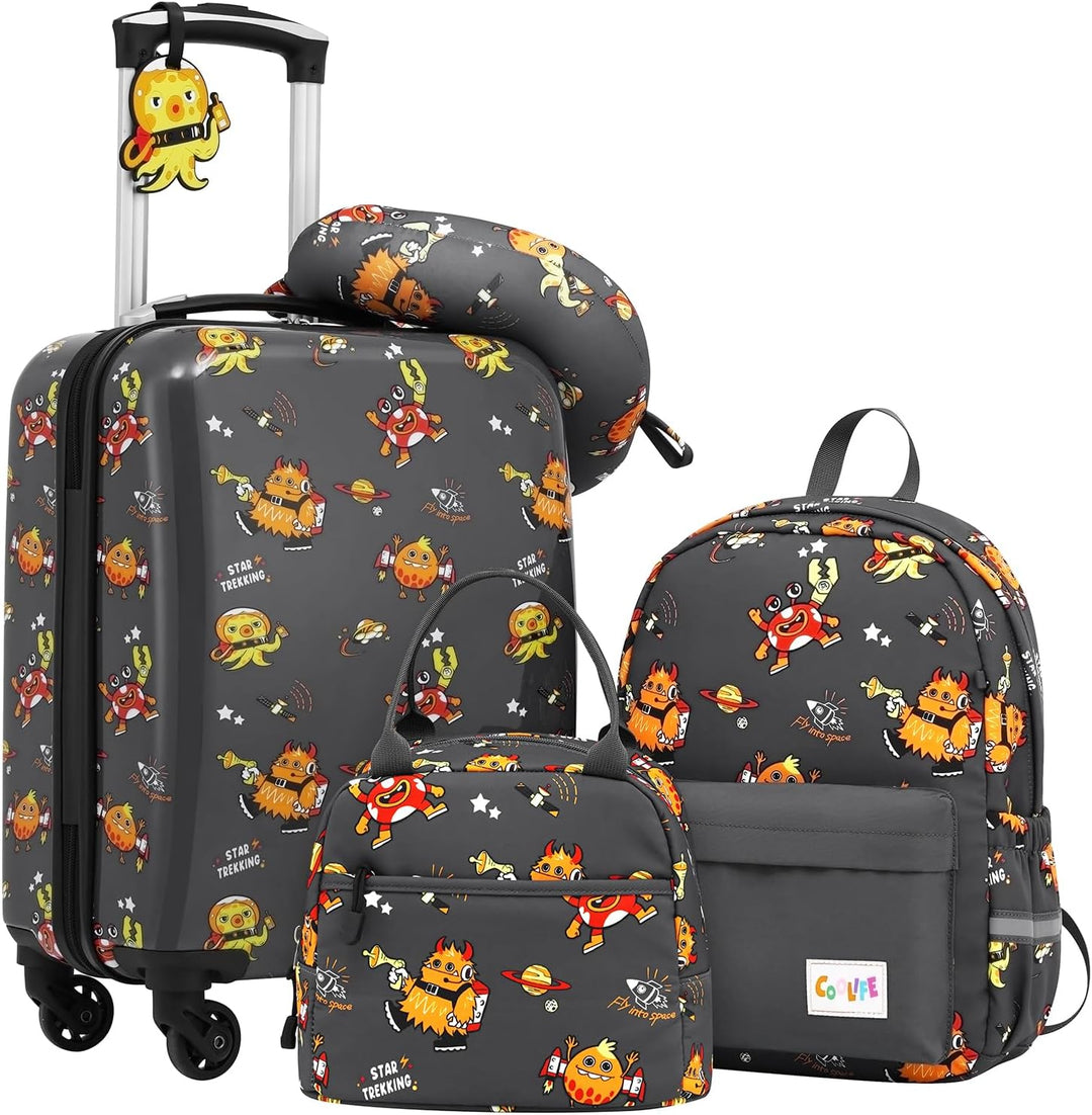 COOLIFE 5tlg Kinderkoffer mit Rucksack, Kindertrolley aus Kunststoff, Kindergepäck, Kinder Kofferset