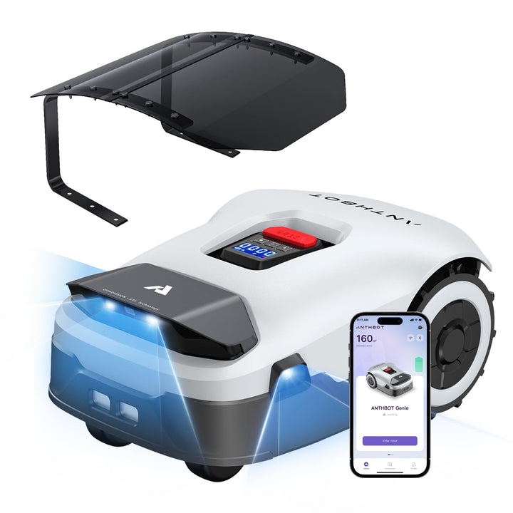 ANTHBOT Genie 1000 Mähroboter mit Einfacher Garage, Ohne Begrenzungskabel, RTK & 4-Kamera-Vision, KI