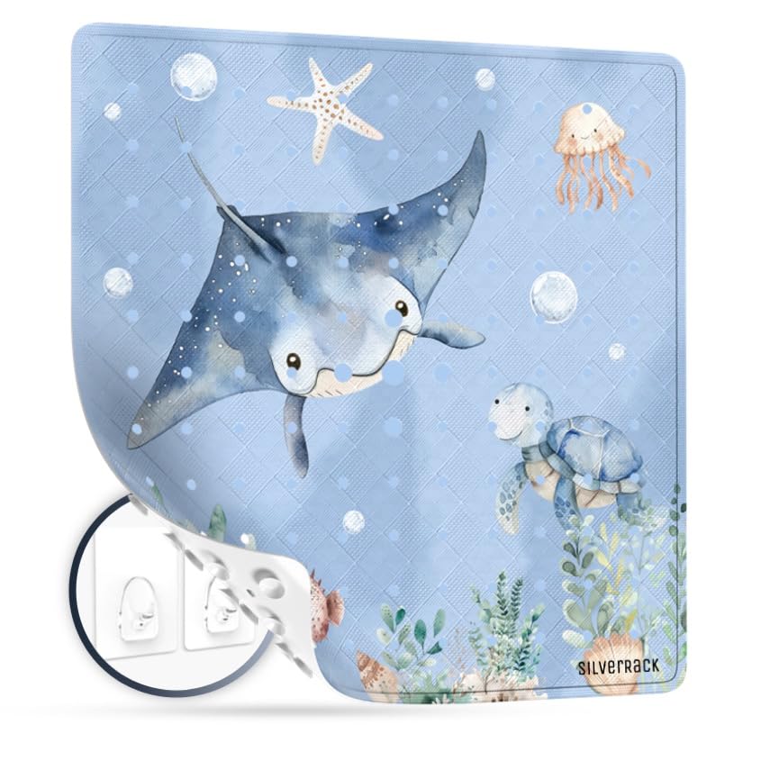 Duschmatte rutschfest 53x53 cm (Rochen Unterwasserwelt Blau) - Antirutschmatte Dusche BPA frei - Bad