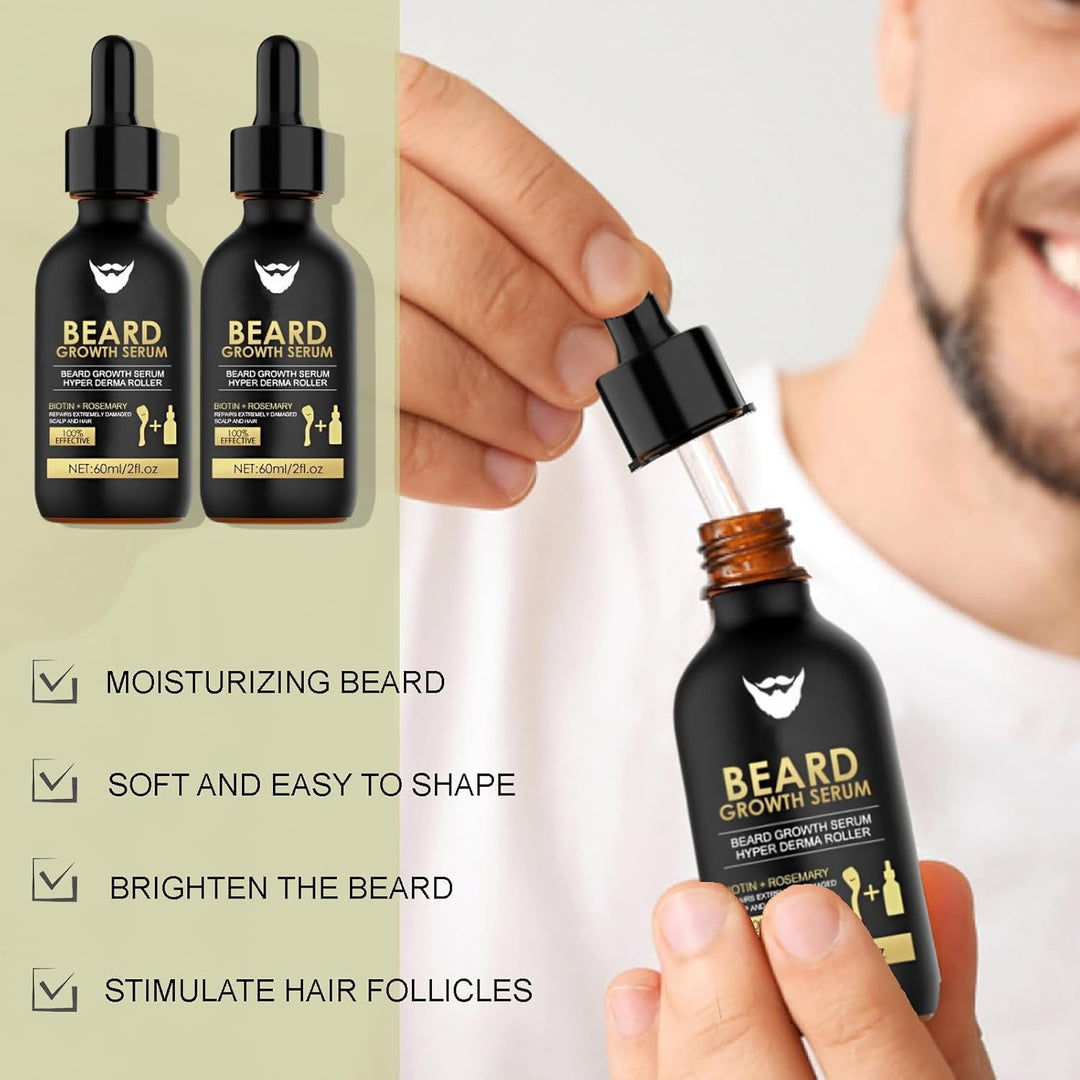 Bartwuchs Kit, 2 Stück Bartwuchs Serum Öl mit 2 Bartroller, Bartwachstums Öl, Bartwuchs Kit, Bartwac