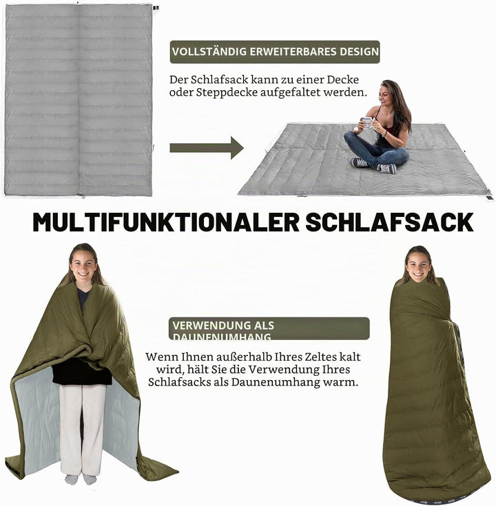 QEZER Daunenschlafsack Ultraleicht Deckenschlafsack kleines Packmass für Camping und Trekking 3~4 Ja