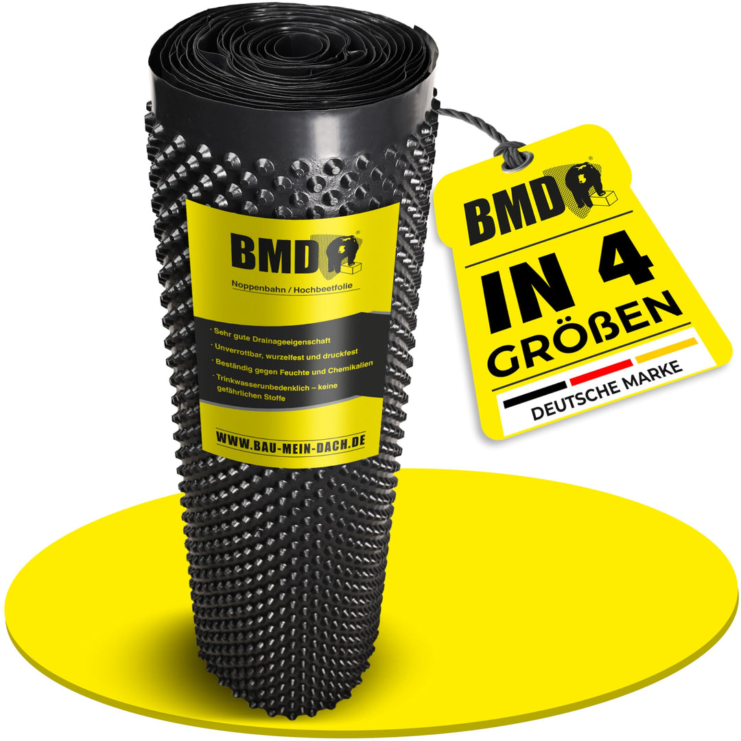 BMD Noppenbahn | 1m x 20m | 4 Grössen | Hochbeetfolie ohne Weichmacher | Noppenfolie für den Grundma
