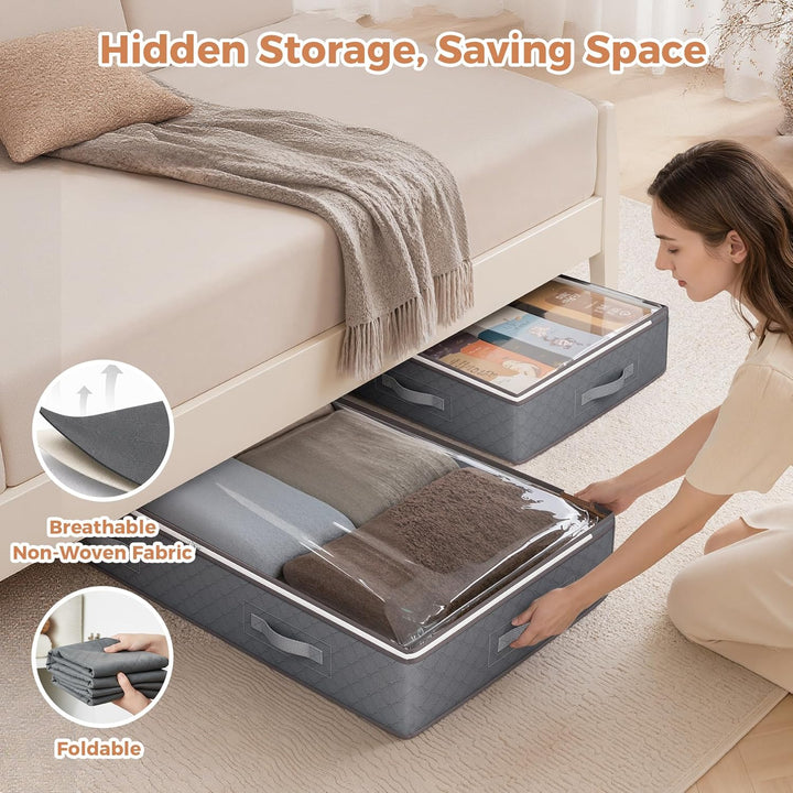 Budding Joy 6 Stück 90L Unterbettkommode, Aufbewahrungsbox mit Deckel Faltbare Unterbett Aufbewahrun
