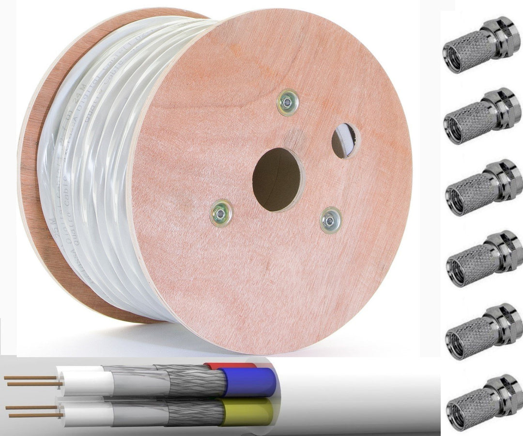 [+50xStecker] 100m Quattro Kabel Antennenkabel 4-Fach Digital Quad 4 in 1 LNB Sat 100dB Koaxial Koax