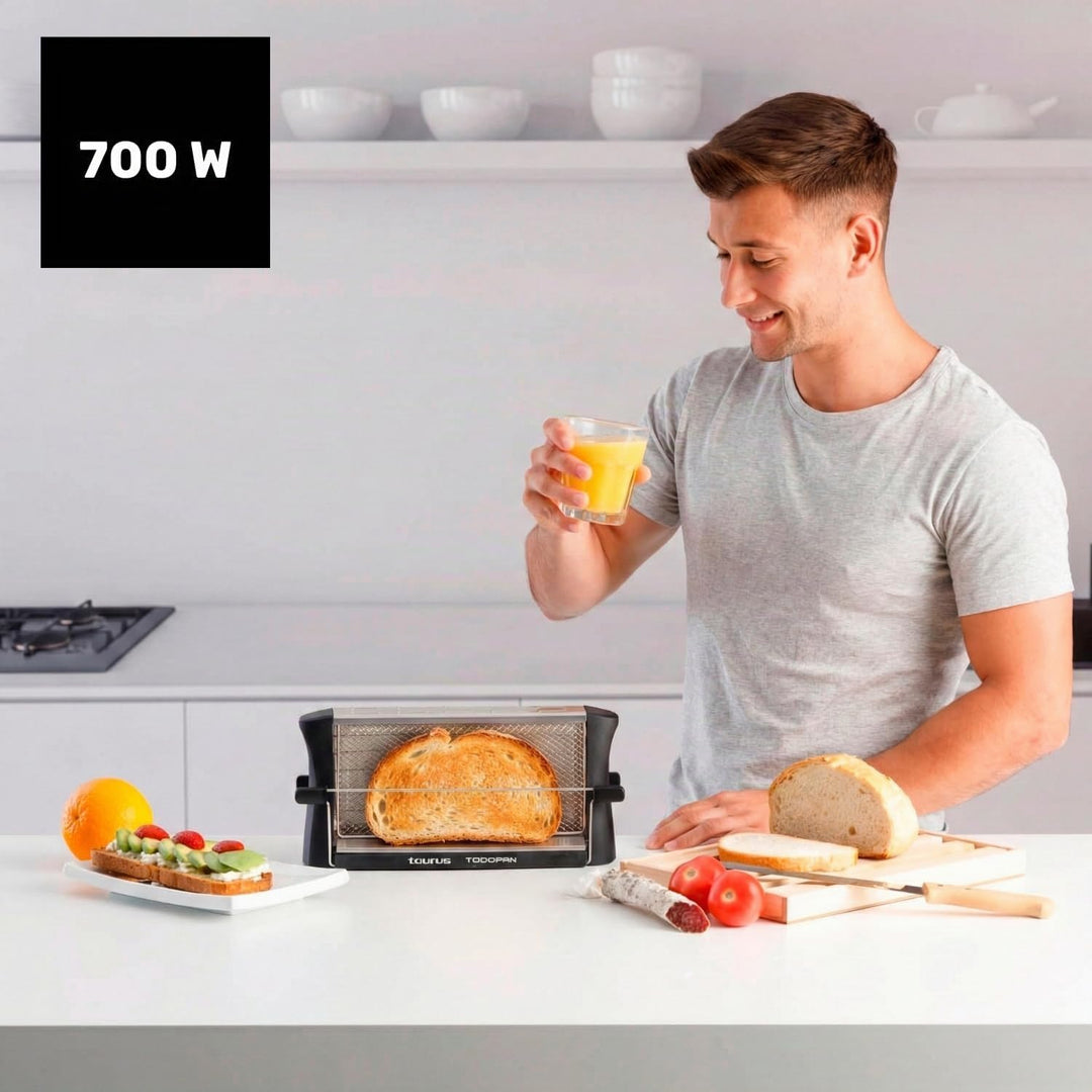 TAURUS 960632 Toaster aus Edelstahl, 700 W, für alle Brotsorten, mit Haltestab, Multicolour