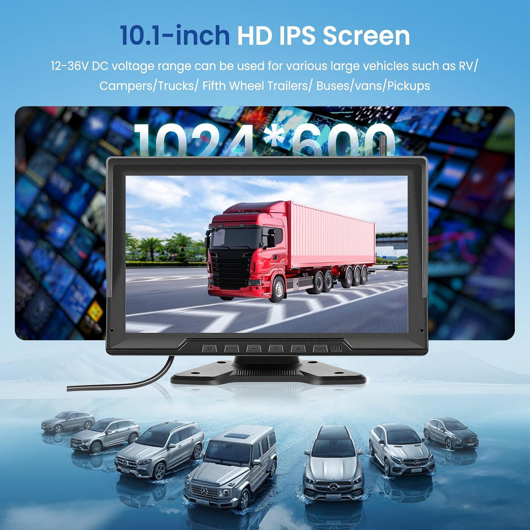 Hodozzy Digitale Kabellos Rückfahrkamera 4 Kamera mit 10.1'' IPS Monitor, IP68 wasserdichte Rückfahr
