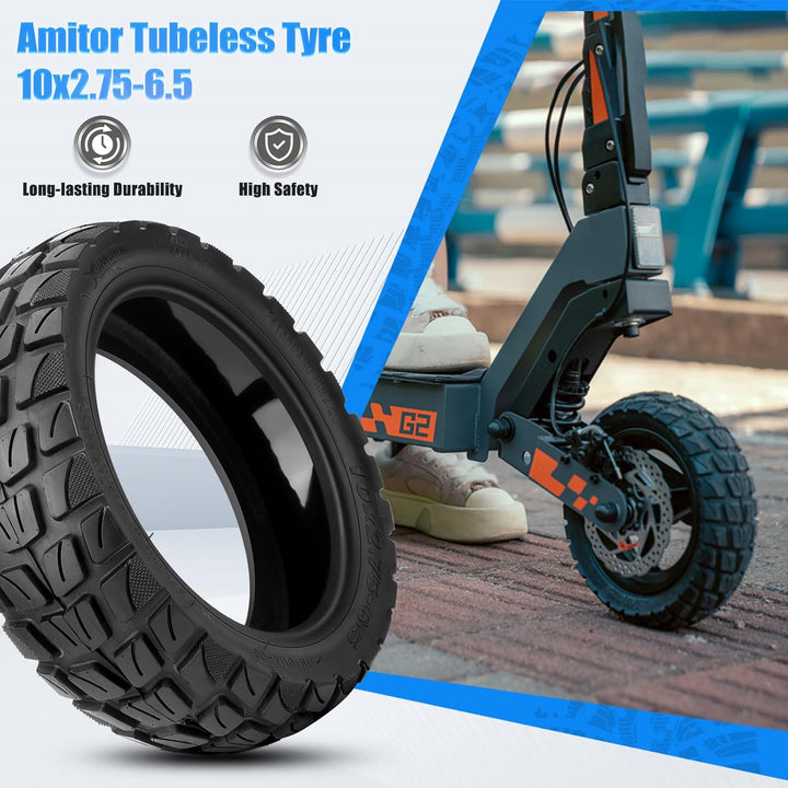 10x2.75-6.5 Tubeless Reifen, Selbstreparierende Off-road Vakuumreifen mit Ventil,10 Zoll E Scooter E