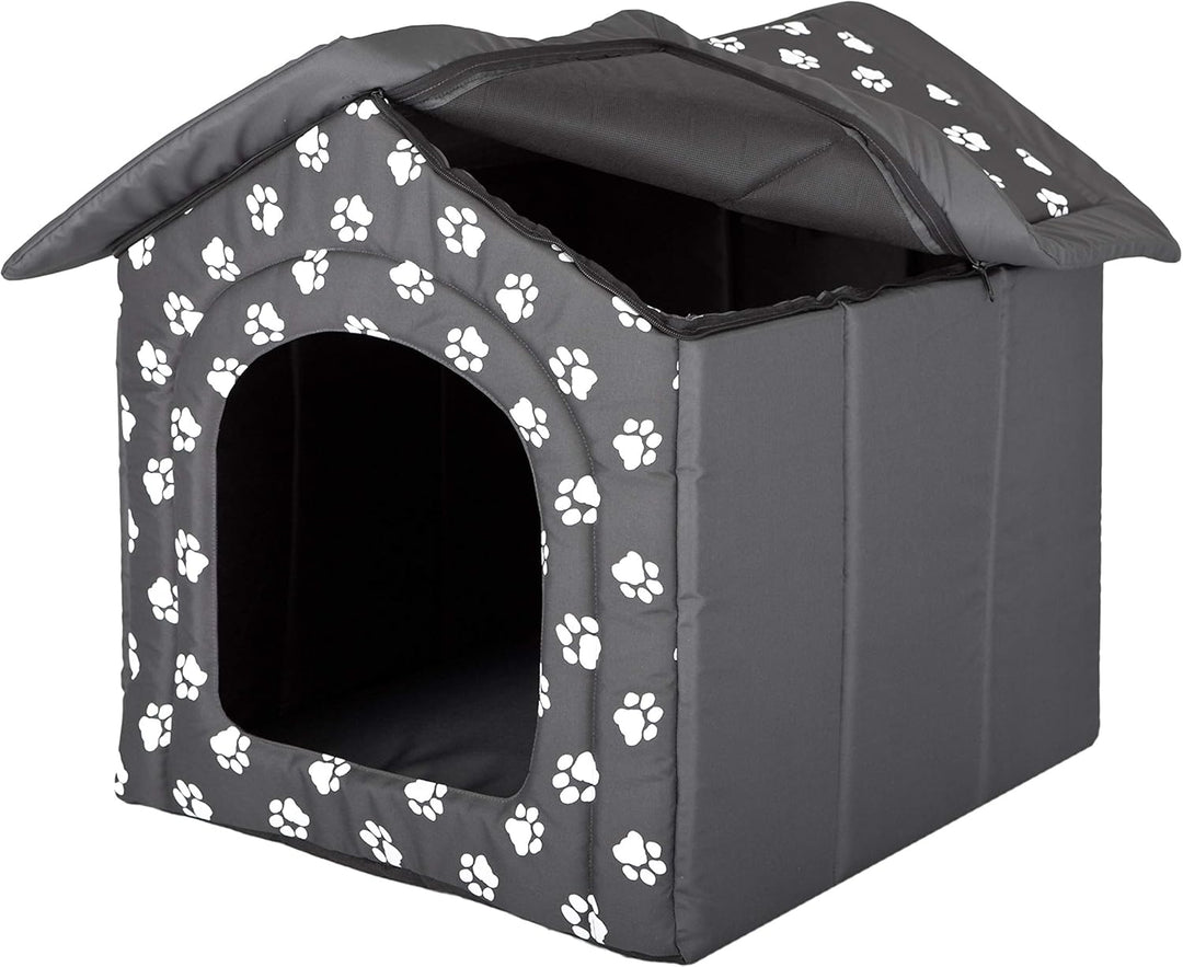 Hundehütte Hundehöhle Hundebett Hundehaus Katzenhöhle Grösse XXXL - 76x72 cm grau mit Pfoten 76x72x7