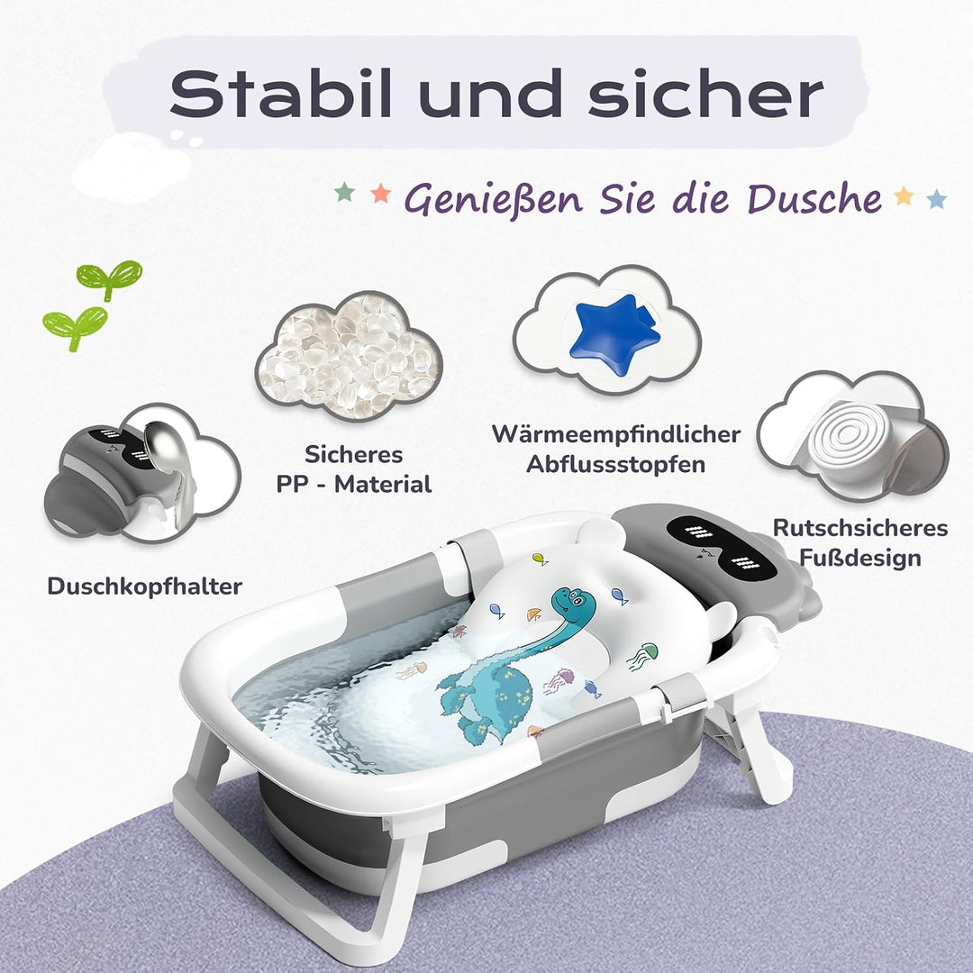 COOSEYA Baby Badewanne für 0-18 Monate, Faltbare Babywanne mit Babybadewanne Stützkissen, Portable B