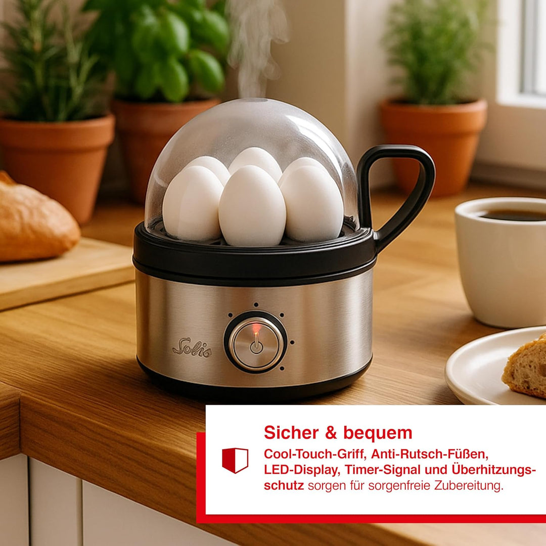 Solis Egg Boiler & More 8272 – Multifunktionaler Eierkocher & Dampfgarer aus Edelstahl, für bis zu 7