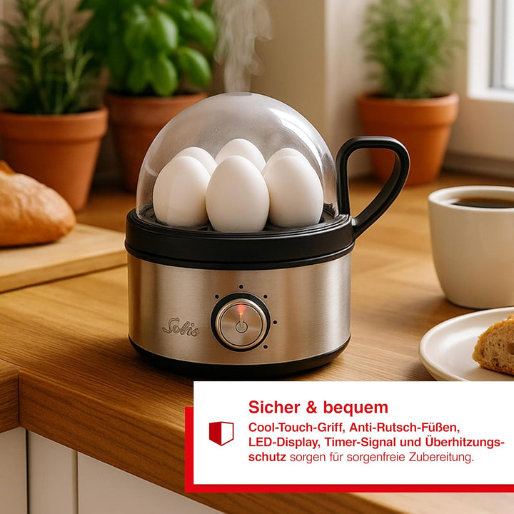 Solis Egg Boiler & More 8272 – Multifunktionaler Eierkocher & Dampfgarer aus Edelstahl, für bis zu 7