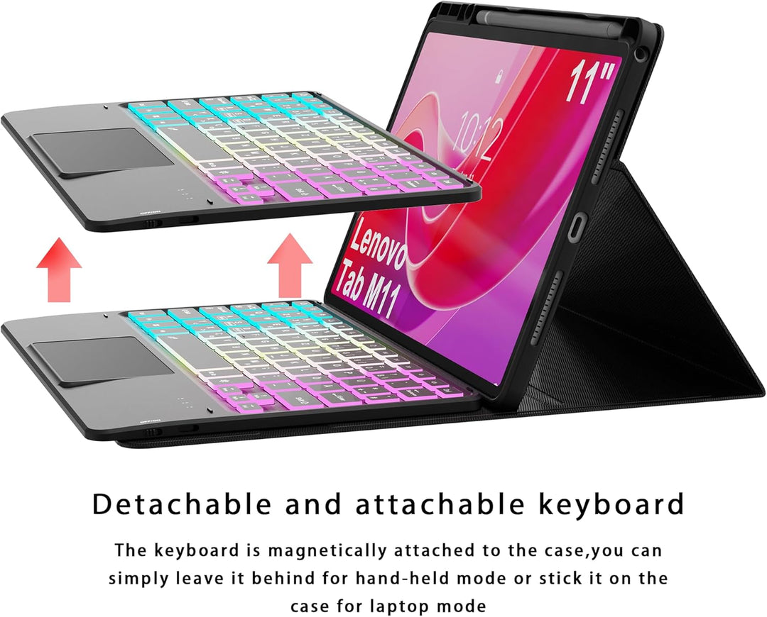 für Lenovo Tab M11 2024 11 Zoll Hülle mit Tastatur: 7-Farbige Beleuchtung QWERTZ Deutsches Tastatur